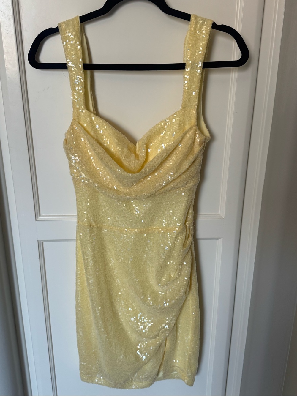 Windsor Yellow Sequin Cowl Neck Prom Dress